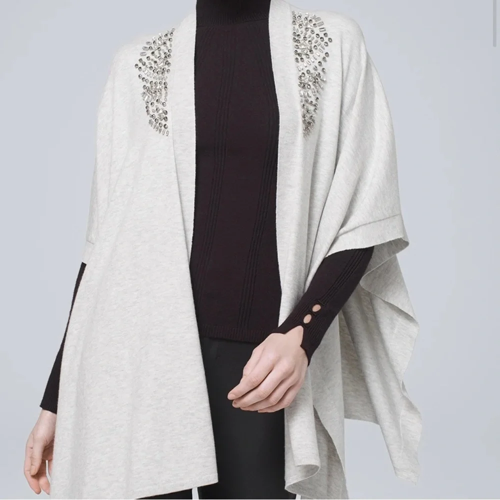 NWT White House Black Market WHBM Crystal-Embellished Ruana Wrap One Size